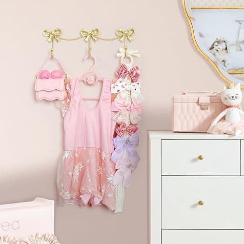 KYIAANY Gold Bow Hooks for Girls: Cute Triple Bows Hooks Wall Mount for Nursery Bedroom Bathroom for Hanging Towel Bag Robe Jewelry - Metal 3 Hooks Coquette Room Decor for Girly Daughter Kids Baby thumbnail 6