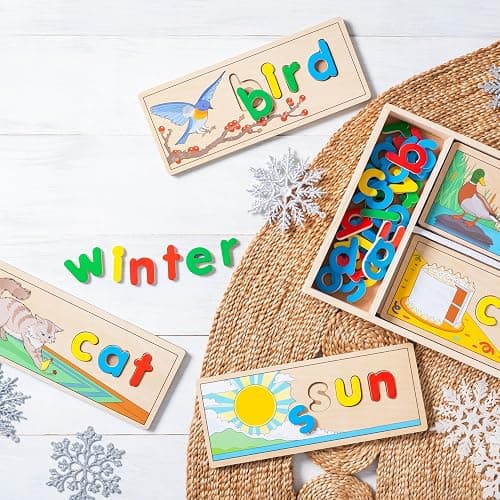 Melissa & Doug See & Spell Wooden Educational Toy with 8 Double-Sided Spelling Boards and 64 Letters Preschool Learning Activities, See & Spell Learning Toys for Kids Ages 4+ | 73 Pieces, 8 Double-Sided Spelling Boards, 64 Wooden Letters, Educational Toy, Preschool Learning Toys for Kids, Ages 3+ thumbnail 9