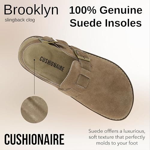 CUSHIONAIRE Brooklyn Suede Womens Slides– Comfortable Clog Mules with Adjustable Buckles – Summer Shoes for Women thumbnail 8