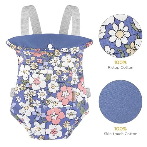 GAGAKU Toddler Baby Carrier for Dolls Reborn Baby Doll Accessories Front and Back Doll Carriers - Blue Flowers thumbnail 4