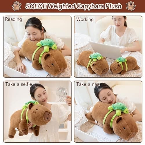 SQEQE Weighted Stuffed Animals Capybara Plush, Weighted Capybara Stuffed Animals with Turtle Backpack, Soft Pillow Toy for Kids Adults, Birthday Presents 13.8 Inch, 1.7 Lbs thumbnail 8