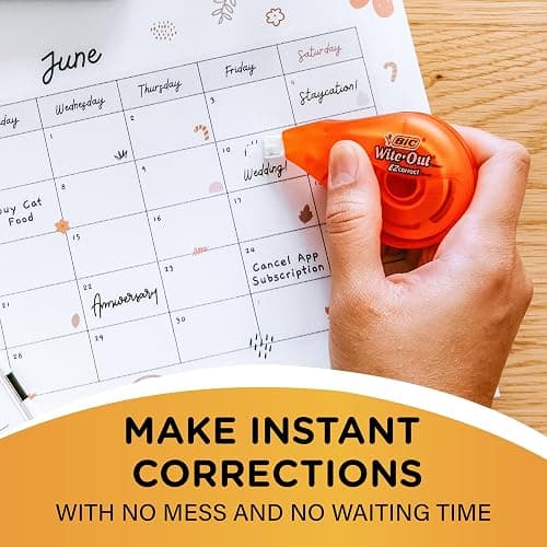 BIC Wite-Out EZ Correct Tear-Resistant Correction Tape with 39.3 ft of Tape, 10-Count Pack in White thumbnail 4