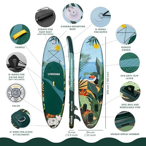 HUIIKE Stand Up Paddle Board for Adults with Accessories Included, Oar, Fins, Pump. Inflatable Sup Board Great Stability and Resistance. 10’ x 33" x 5.9", Maximum Load 286 lb thumbnail 2