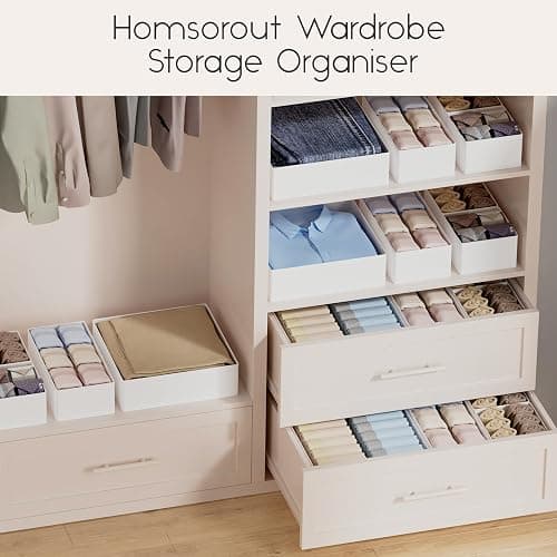 Homsorout Drawer Organisers Foldable Drawer Dividers - 10 Pack Fabric Clothes Wardrobe Storage Boxes Drawer Dividers Cubes for Baby Clothing, Socks, Underwear, Ties, Bedroom - White thumbnail 6
