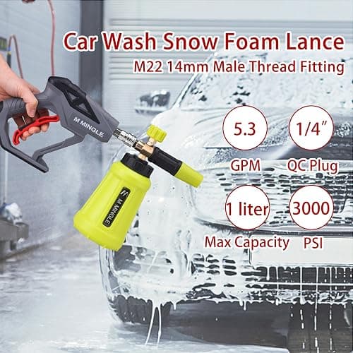 M MINGLE High Pressure Washer Gun Snow Foam Lance, 4000 PSI Cannon Foam Blaster Power Washer with 1/4" Quick Connector, Car Wash Foam Cannon Kit with 5 Pressure Washer Nozzle Tips, 1 Liter thumbnail 7