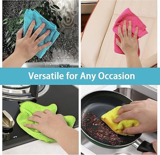HOMEXCEL Lot de 8 Chiffons en Microfibre,Torchons Lavette Microfibre Ménage,Ultra-Doux, Haute Absorption, Idéal pour Cuisine, Voiture, vitres et Toute la Maison 30 x 30 CM, Multicolore thumbnail 7