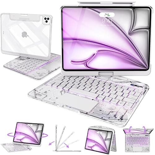 Intermerge Transparent Case with Keyboard for iPad Air 11"(M4/ M3/ M2, 2026/2025/ 2024), Air 5th/4th, Pro 11" 2022-2018, 360° Swivel Multi-Touch Trackpad, 7-Color Backlit, Pencil Holder, Frost Pulse thumbnail 9