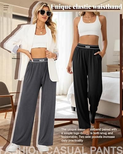 Neer 3 Pack Women's Cotton Lounge Pants High Waisted Wide Leg Yoga Pants Casual Comfy Athletic Loose Sweatpants with Pockets thumbnail 5