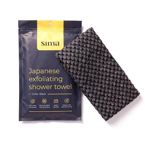 Sima Brand Exfoliating Washcloth Face & Body Scrub Towel - Japanese Exfoliating Towel with Hexagon Fibers, Body Scrubber with 2 Sides for Scrubbing & Washing, Extra Long Body Towels (Black) | Japanese Exfoliating Washcloth with Hexagon Fibers, 2 Sides for Scrubbing & Washing, Extra Long Bath Towel - Image 1