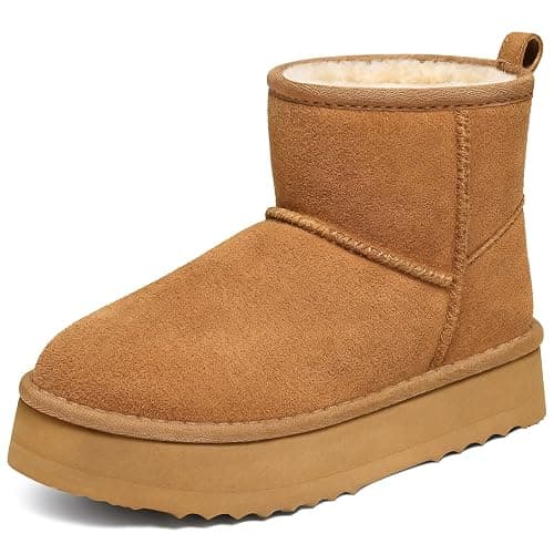 Litfun Suede Platform Mini Boots for Women Genuine Leather Fuzzy Ankle Winter Snow Boots with Fur Lined thumbnail 3