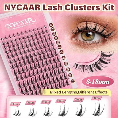 NYCAAR Fairy Lash Clusters Kit Spiky Manga Lash Clusters D Curl 144Pcs 8-18mm Lash Extension Kit Wispy Invisible Band Lashes Kit with Bond and Seal,Applicators DIY at Home(Fairy) thumbnail 6