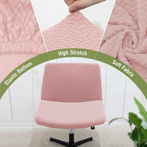 FUANGUI Criss Cross Chair Cover, Stretch Mid Back Wide Armless Accent Chair Slipcover, Exquisite Vanity Chair Cover for Dorm Home Desk Office Chair - Knitted Pink thumbnail 6