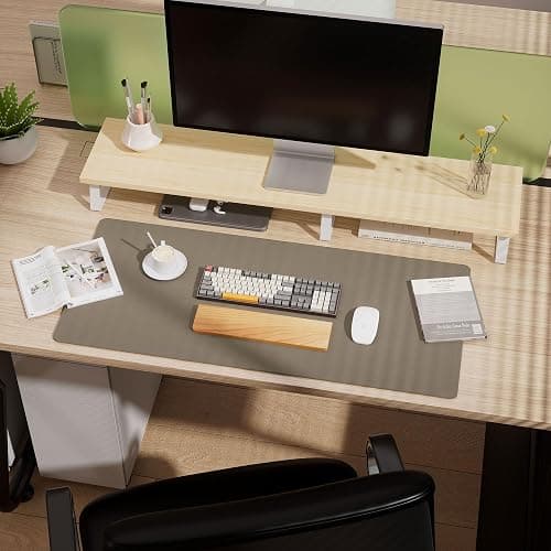 Aothia Dual-Sided Desk Mat - Leather & Cork Desk Protector, Large Mouse Pad & Writing Pad for Office/Home, Coffee (25.6"x13.7") thumbnail 2