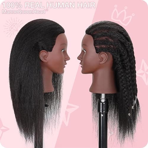 Mannequin Head with Human Hair 16'' Cosmetology Manikin Doll Head with 100% Real Human Hair Mannequin Head for Braiding Hairstylists Cosmetology Students Practice Styling with Free Clamp Holder-Black thumbnail 3