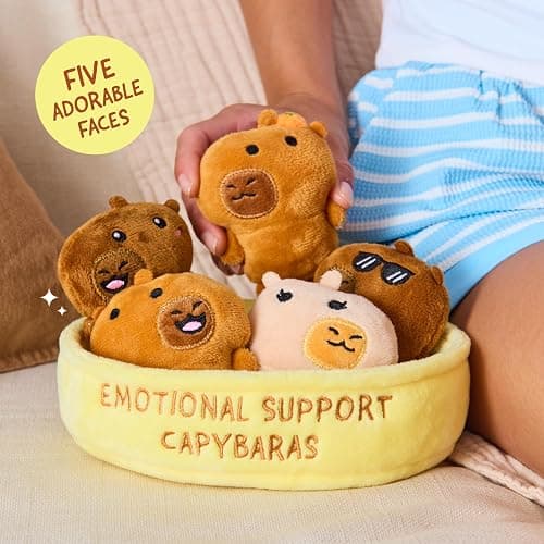Emotional Support Capybaras by Relatable, Cuddly Stuffed Animals and Plushies Set, Includes 5 Capybara Plush Toys with Carrying Basket, Cute Stuff and Great Gift for Loved Ones of All Ages thumbnail 2