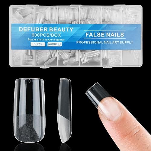Half Matte Medium Square Fake Nail Tips, Soft Gel Pre-Shaped Nail Tips, Full Cover False Nails with Clear Box for Nail Salons and DIY Nail Art, 600PCS/12 Sizes - Image 1
