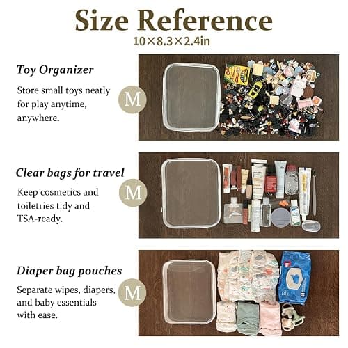 WELPIRT 4 pcs Clear Zipper Pouches, Hard Shell Zipper Case, Makeup Organizer Travel Toiletry bag, Diaper Bag, Travel Organizer, Clear Cosmetic Bag,Toy Storage Bins (M+3S Pink) thumbnail 5