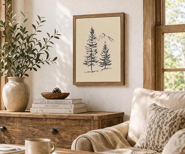 Framed Forest Pine Tree Wall Art Print Canvas, Rocky Mountain Landscape Drawing Poster, Minimalist Spruce Tree Painting Picture, Rustic Nature Wall Decor for Living Room Bedroom Cabin Office12x16In thumbnail 7