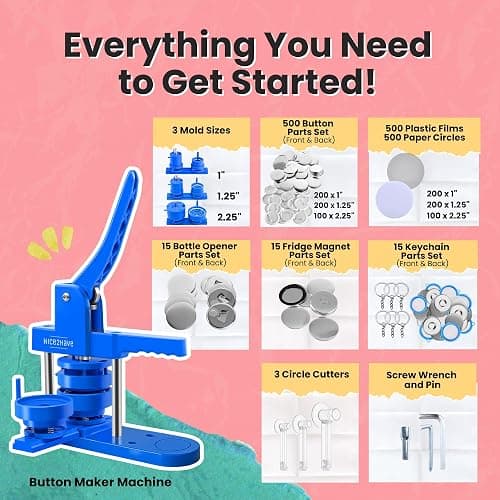 Button Maker Machine 1+1.25+2.5 Inch Pin Maker Kit - Multiple Size Molds, 500 Buttons, 15 Fridge Magnets, 15 Bottle Openers, 15 Keychains, Cutters, and 500+ Button Designs for DIY Crafts thumbnail 3