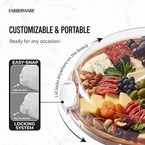 FARBERWARE Build-a-Board Cutting Board with Single Compartment and Clear Locking Lid for Charcuterie, Snacks, and More, Acacia thumbnail 8