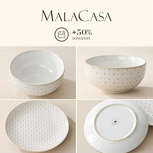 MALACASA 24 Piece Dinnerware Set, Embossed Ceramic Dish Sets Service for 8, Plates and Bowls Set, Durable Stoneware Tableware for Family Dinners, Dishwasher & Microwave Safe thumbnail 6