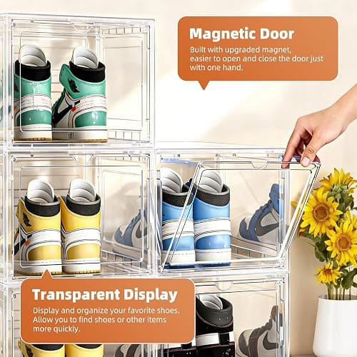 KEFA XL Shoe Storage Box Organizer, 12 Pack Shoe Boxes Clear Plastic Stackable, Sneaker Display Case Container Fit for US 12 thumbnail 7