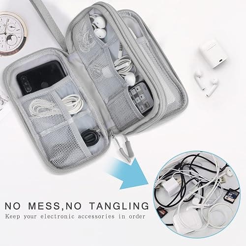 Skycase Electronic Organizer Travel Case - Waterproof Travel Cord Pouches for Organization, Cable Organizer, All-in-One Double Layers Storage Bag for Accessories, Charger, Cable, Grey- Medium thumbnail 5