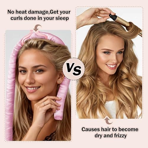 Heatless Hair Curler,Blowout Heatless Curls Overnight,No Heat Curling Rod Set with Satin Bonnet for Sleep in,Pink thumbnail 2