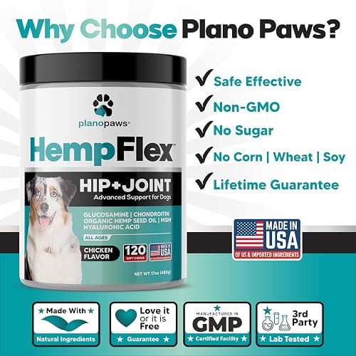 HempFlex - Glucosamine Chondroitin for Dogs - Hemp Oil for Dogs - Safe, All-Natural Dog Joint Supplement - 120 Mobility Hemp Dog Treats - Hip & Joint Support for Dogs - Dog Arthritis Pain Relief thumbnail 3