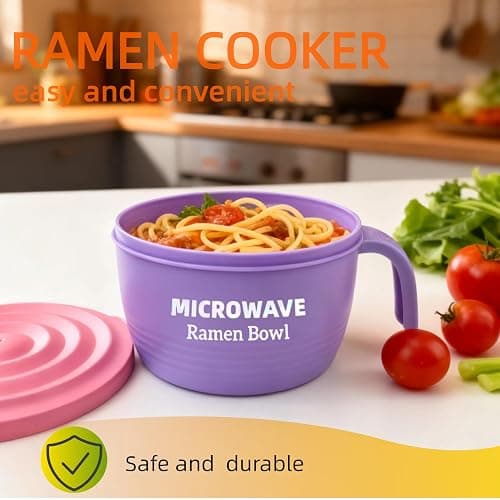 Layron Ramen Cooker Bowl - 45 oz Microwaveable Noodle Bowl Ramen in few Minutes- BPA Free and Dishwasher Safe Set with Chopsticks Perfect for Dorm, Small Kitchen, or Officee (purple) thumbnail 4
