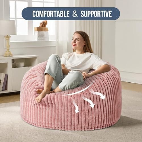 3ft Bean Bag Chairs for Adults Large Beanbag Chair with Stripe Plush Cover Big Bean Bag Chair for Living Room Bedroom Dorm Office thumbnail 6