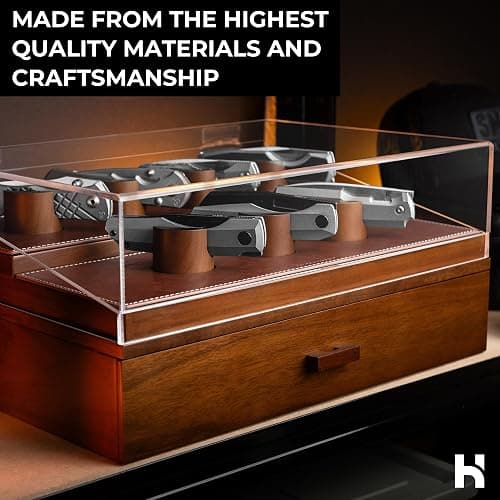 Holme & Hadfield Premium Knife Display Case for up to 30 Knives – Large Handcrafted Wooden Pocket Knife Organizer for Collections for EDC Collectors – Luxury Built to Last - Walnut - Armory Pro thumbnail 9
