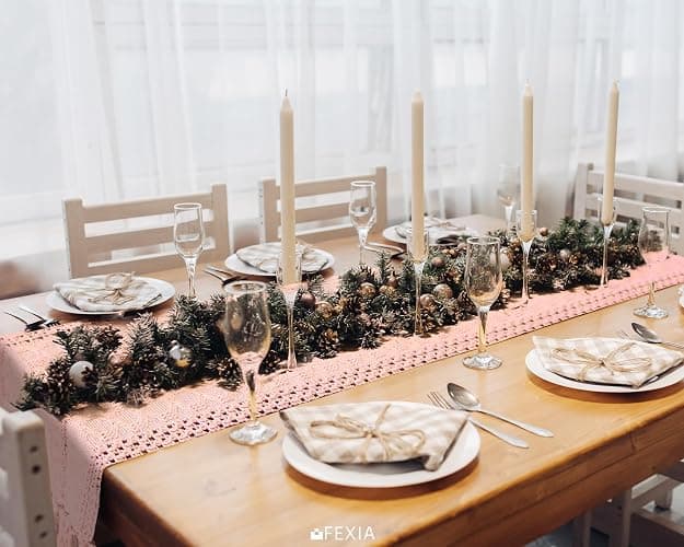 FEXIA Pink Table Runner 72 Inches Long with Tassels Boho Farmhouse Macrame Summer Pink Room Dining Bedroom Baby Bridal Shower Decor(12x72 Inches) thumbnail 7