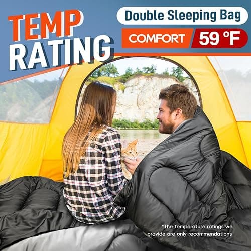 MEREZA Double Sleeping Bag for Adults Mens with Pillow, XL Queen Size Two Person Sleeping Bag for All Season Camping Hiking Backpacking 2 Person Sleeping Bags for Cold Weather & Warm thumbnail 2