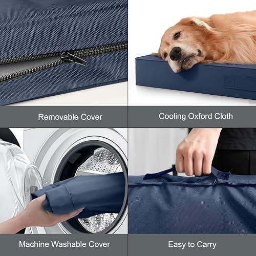 Tail Stories Outdoor Waterproof Dog Bed, Orthopedic Dog Bed for Medium Dogs 30x20 Inch, Egg Crate Foam Pet Bed with Washable Removable Oxford Cooling Cover, Navy thumbnail 6
