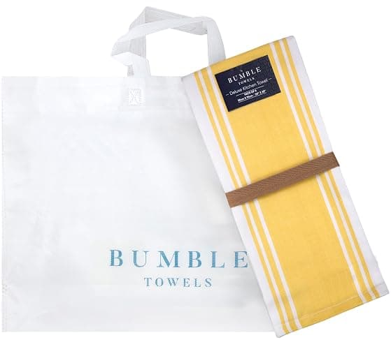 Premium Kitchen Towels (20”x 28”, 6 Pack) | Large Cotton Dish Towels | Flat & Terry Highly Absorbent Kitchen Linen Set with Hanging Loop | Wide Stripe Yellow thumbnail 5