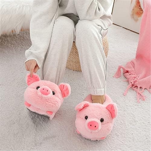 Cute Pig Cartoon Animal Home Furry Slippers - Women's Warm Winter Slippers thumbnail 3