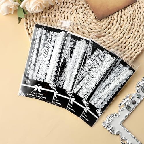 Prasacco 120 Pcs White Lace Scrapbook Stickers, Vintage Style, PET Material, Perfect for Scrapbooking, Wedding Invitations, Journals & More thumbnail 7