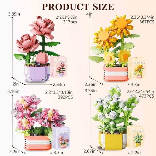 YINGYIWH Mini Flowers Botanical Collection Building Sets,Plants Office Home Decor Bonsai Building Toys, Creative Flowers Building Project for Adults, Gifts Ideas for Girls Women(4set) thumbnail 4