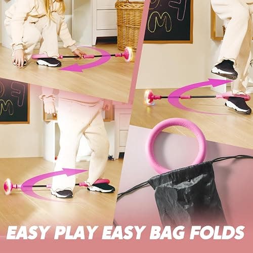 JOYIN Pink Ankle Skip Ball with Flashing Lights, Toy for Kids Indoor & Outdoor, Flashing Swing Ball Foldable Sports Toy, Birthday Gifts for Kids 3 4 5 + thumbnail 4
