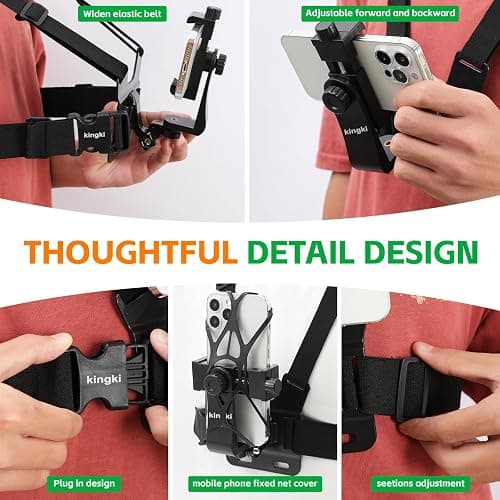 KINGKI Mobile Phone Chest Strap Harness Mount Head Strap Holder Kit for POV/VLOG,Cell Phone Clip Compatible with iPhone,Samsung,GoPro Hero 12, 11,10, 9, 8, AKASO,DJI Osmo,and Action Cameras… thumbnail 6