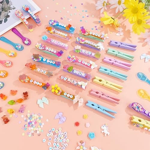 Fayoo 50 Pack DIY Cheer Pin Kit - 50 pcs Wooden Clothes Pins, U ATE Beads, Cheer Spoons and Charms for Pep Rally Cheerleader Gifts Team Spirit Gifts for Sports, Volleyball (Macaron Color) thumbnail 3