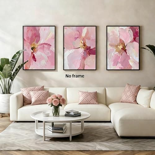3Pcs Abstract Blush Pink Flower Canvas Wall Art, Textured Thick Paint Modern Floral Bloom Oil Painting Poster Print, Wall Decor Artwork for Bedroom Living Room Dining Room Home Decoration【Unframed】 thumbnail 2