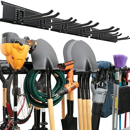 TIDYME Garage Tool Organizer Wall Mount - 48 inches - Sturdy Storage Rack with Adjustable Hooks, Anti-Rust - Easy Installation, 300lbs Capacity - Garden Tool Organizer (03 Racks & 06 Hooks) - Image 1