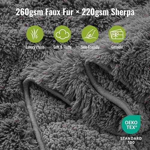 Uttermara Shaggy Weighted Blanket for Adults Queen Size, 20lbs 60"x80" | Soft Plush Fleece; Cozy Sherpa Faux Fur Reverse; Fuzzy Heavy Throw with Glass Beads for Bed; Machine Washable; Grey thumbnail 3