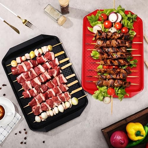 Doublefill Set of 4 Grilling Prep and Serve Trays, 17x12 in Black Red | Large BBQ Platter for Raw and Cooked Food, Cooking Meat Plastic Grilling Trays, Stackable Defrosting Prep and Carry System thumbnail 2