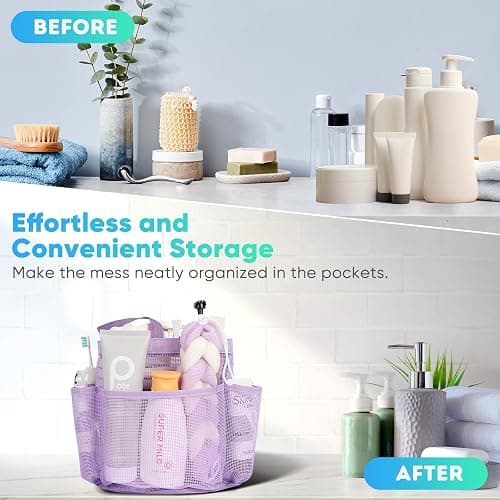 EUDELE Mesh Shower Caddy Portable for College Dorm Room Essentials,Portable Shower Caddy Dorm with 8-Pocket Large Capacity, Shower Bag for Beach, Swimming, Gym-Purple thumbnail 7