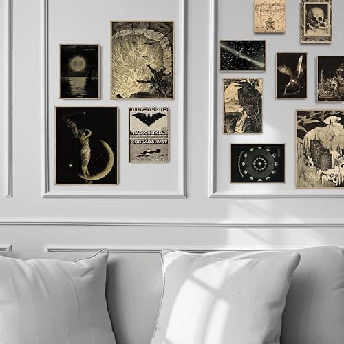 KINYEYE 12PCS Gothic Moody Bedroom Eclectic Posters, Dark Academia Wall Posters for Dorm Decor, Grunge Room Decor | Unframed - Black and Yellow thumbnail 6