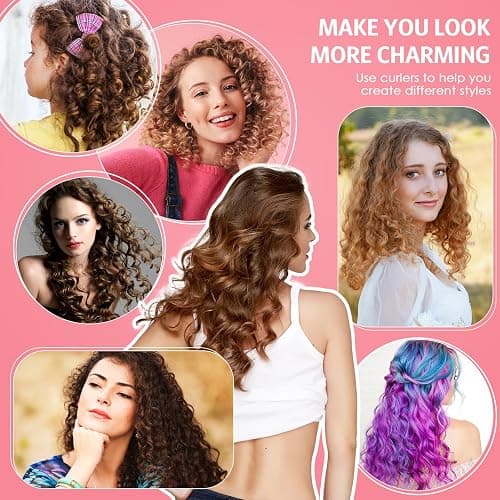 Syhood 30 Pieces Flexible Curling Rods Twist Hair Rollers Soft Foam Rods No Heat and 1 Pcs Steel Rat Tail Comb for Women Long and Short Hair(7 x 0.3 Inch,Pink) thumbnail 7