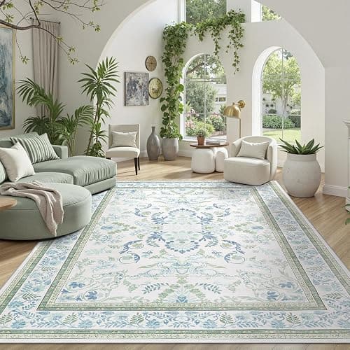 DCX Green 5x7 Rug, Kid & Pet Friendly with Rubber Back Non Slip, Machine Washable Stain Resistant Botanical Floral Rug for Living Room, Bedroom, Home Office, Soft Low Pile Large Nursery Carpet thumbnail 2